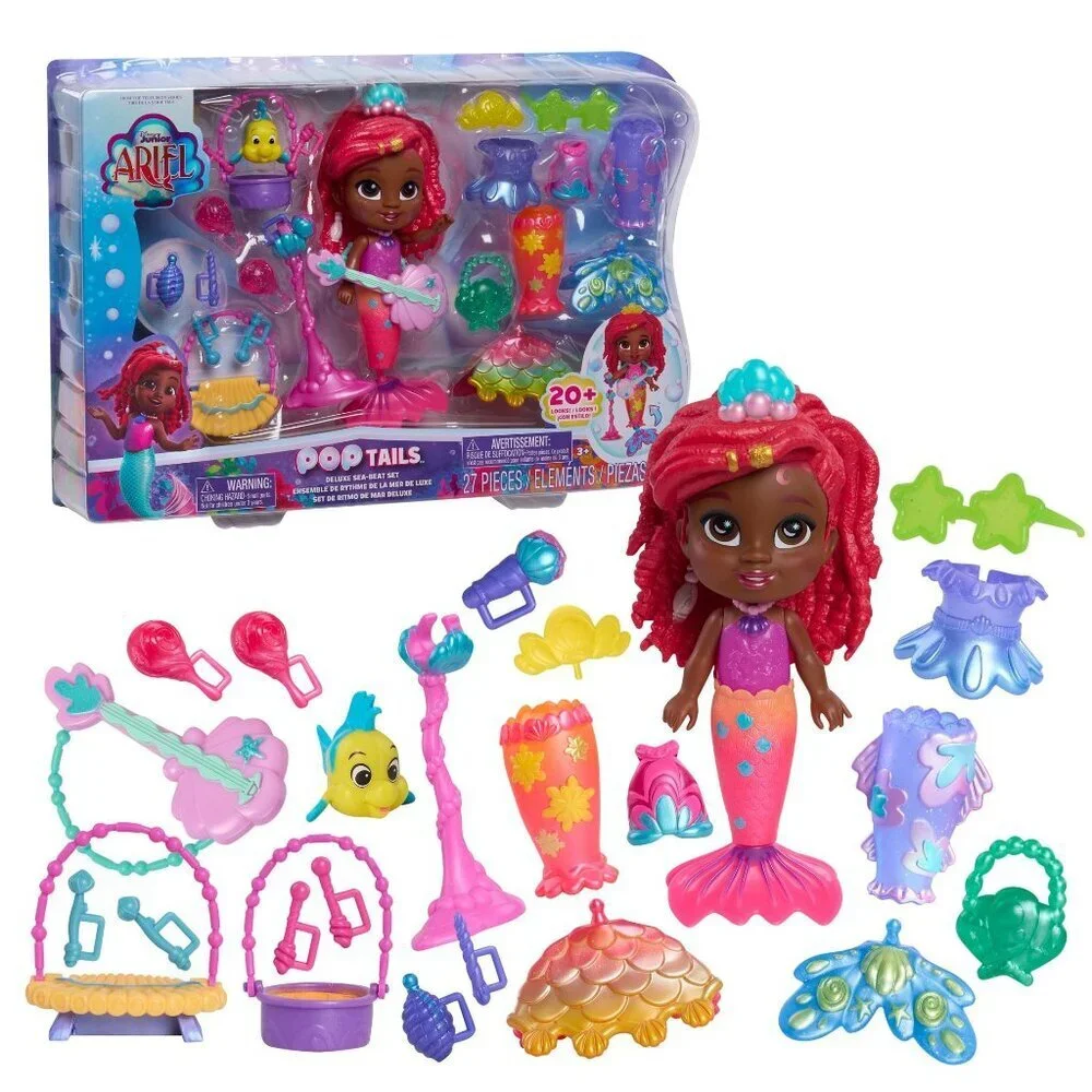 Disney Junior Ariel Pop Tails Deluxe Sea-Beat 7-inch Figure and Accessories Set